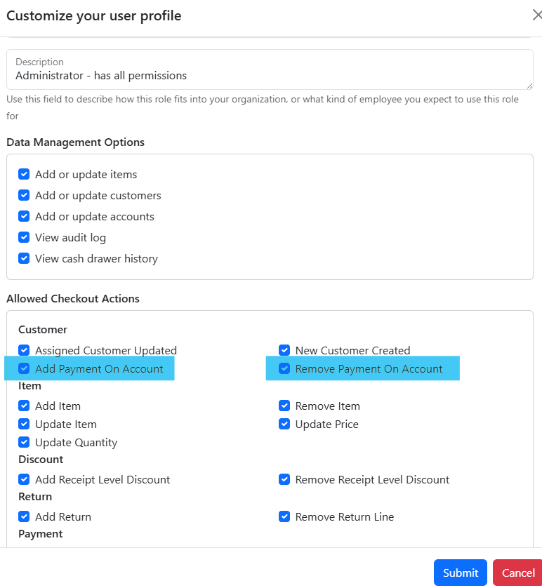 register management dashboard - permissions